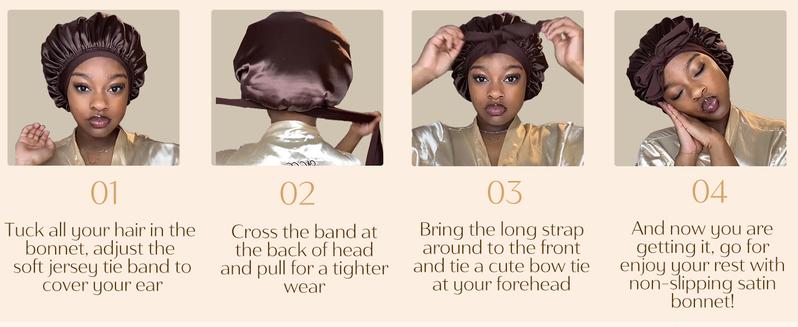 Satin Bonnet Silk Bonnet for Sleeping Double Layer Satin Lined Hair Bonnet with Tie Band for Women Curly Hair