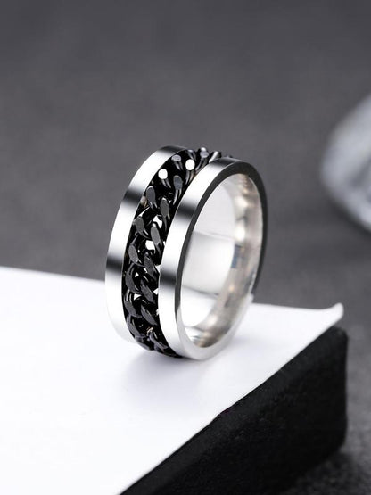 Men's Vintage Stainless Steel Link Anxiety Ring, Simple Punk Fashion Chain Turnable Ring, Domineering Trendy Hip Hop Style, Streetwear Matching Summer Jewelry, Fashion Punk Goth Accessory As Fall Halloween Gift Y2K