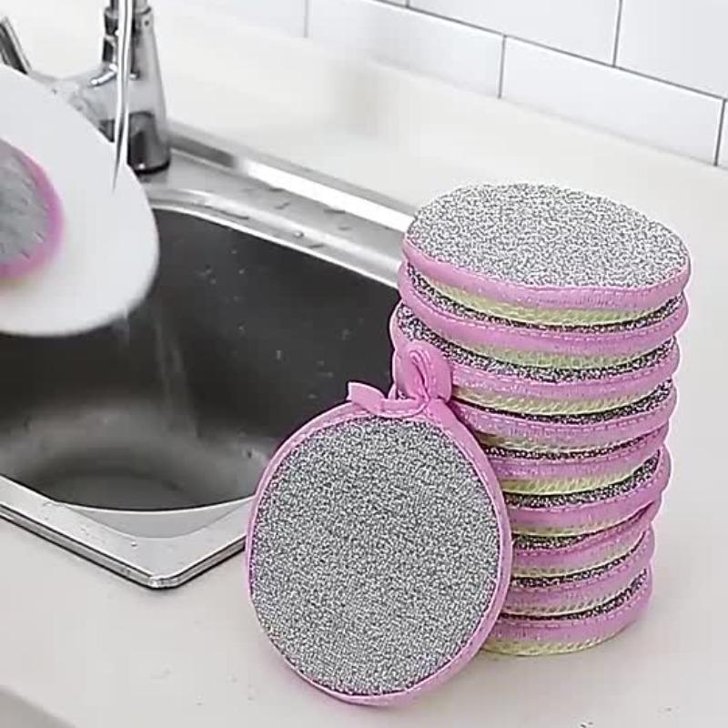 Double-sided Dishwashing Sponge, 3 Counts Scrubbing Pot Brush, Kitchen Dish Cloth, Household Dishcloth, Oil and Stain Removal Cleaning Cloth