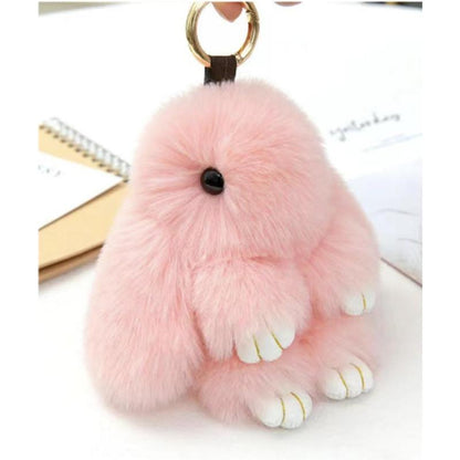 Bunny Fur Rex Rabbit Pompom Ball Doll Pendant Keychain Car Handbag Keyring