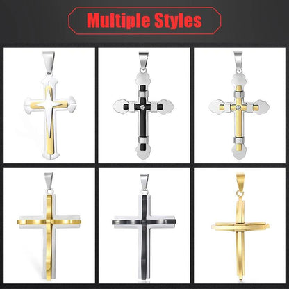 Cross Pendant Necklace for Men Women Stainless Steel Curb Cuban Link Chain Black Gold Color Silver Color Gift Jewelry