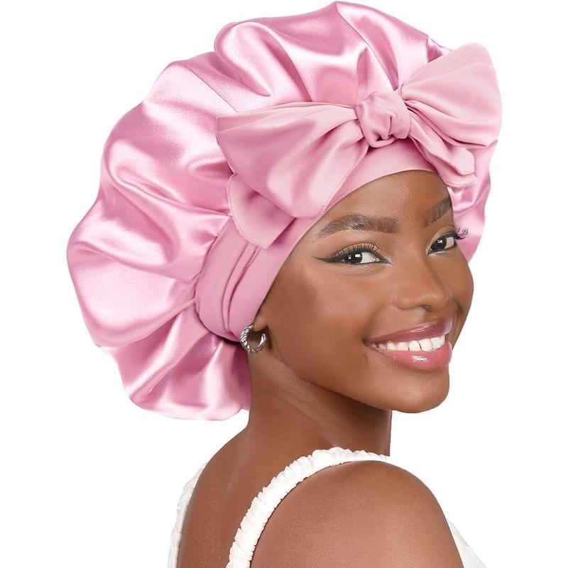 Satin Bonnet Silk Bonnet for Sleeping Double Layer Satin Lined Hair Bonnet with Tie Band for Women Curly Hair