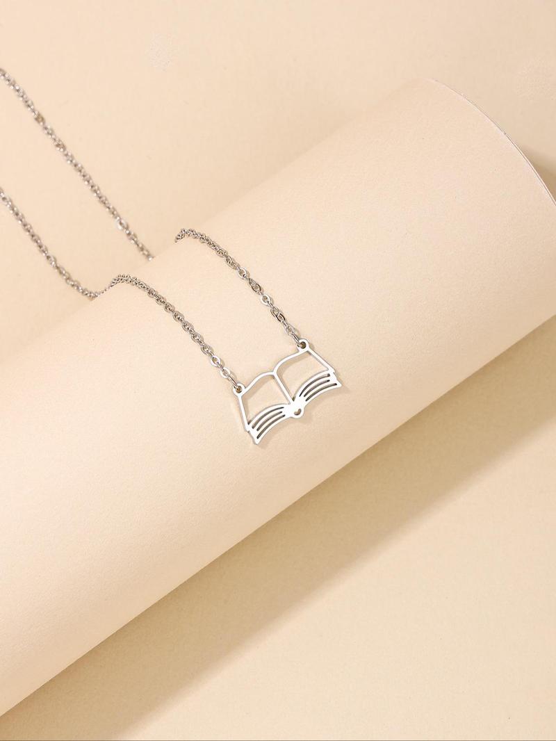 Hollow Out Book Design Pendant Necklace for Women & Girls, Fashion Jewelry for Party, Daily Clothing Decor, Trendy All-match & Exquisite Jewelry for Birthday Gift