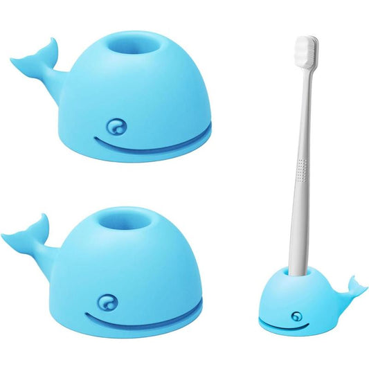 Toothbrush Holders for Bathrooms, 2-Pack Cute Mini Silicone Whale Tooth Brush Organizer, Tooth Brushing Holder for Bathroom Countertop, Baby Blue