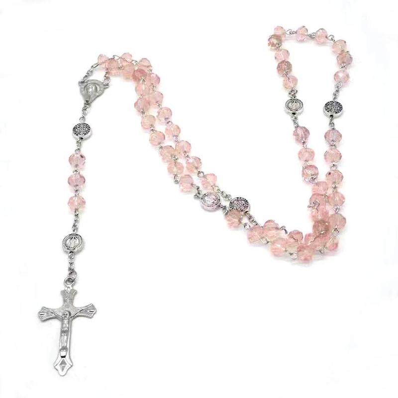 Crystal Bead Catholic Rosary Necklace Cross Pendant Choker Religious Necklaces Long Chain Prayer Charm Jewelry Gift