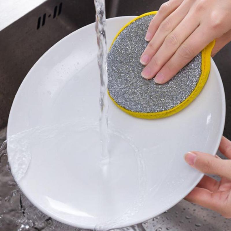 Double-sided Dishwashing Sponge, 3 Counts Scrubbing Pot Brush, Kitchen Dish Cloth, Household Dishcloth, Oil and Stain Removal Cleaning Cloth