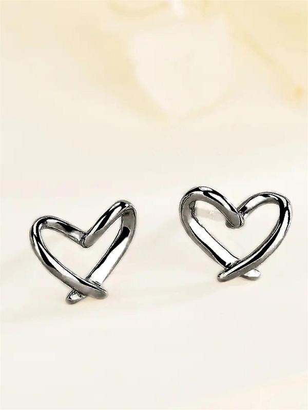 Women's Simple Heart Design Stud Earrings, 2024 New Style Jewelry for Party, Daily Clothing Decor, Trendy All-match Cool Female Accessories for Birthday Gift