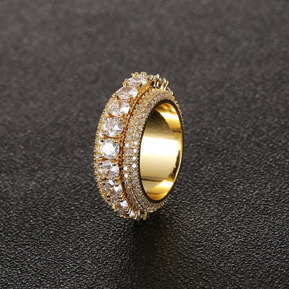 European and American Micro-Inlaid Five-Row Zircon Can Be Spinning Ring Full Zircon Hip Hop Cool Spinning Ring