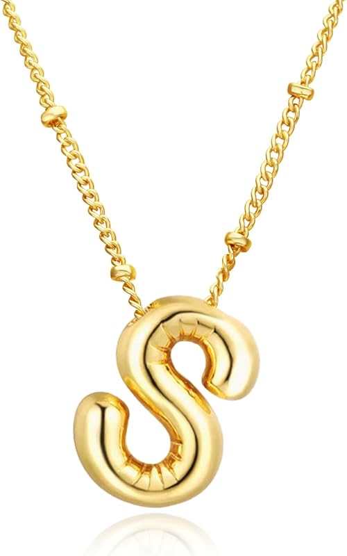 Christmas gifts&specials 18k Bubble Letter Necklace Gold for Women, Rhinestone Bubble Balloon Initial Necklace for Her, Charm Puff Letter Name Pendant Chunky Alphabet necklace