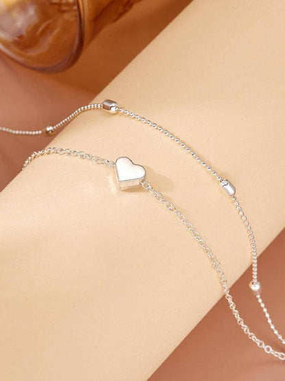 Women's Heart Decorated Double Layered Anklet, Simple Heart Shaped Holiday Beach Style Multilayer Anklet, Fashion All-match Body Jewelry for Women for Gift