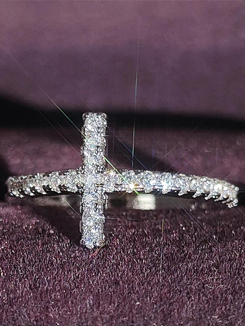 Cross Design Rhinestone Decor Metal Ring, Elegant Jewelry for Women, All-match Fashion Accessories for Daily Wear, Exquisite Jewelry for Birthday Gifts