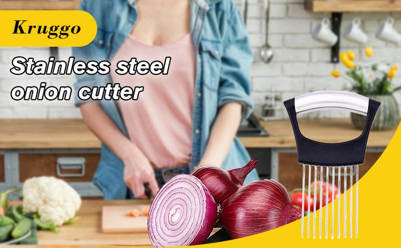 Upgraded Onion Holder for Slicing, New Stainless Steel Onion Slice Holder Lemon Slicer Vegetable Cutter, Kitchen Chopper Slicing Assistant Tool for Meat, Onion, Potato, Tomato (1 Pack)