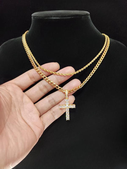 2024 Hip Hop Twist Chain Necklace & Rhinestone Cross Pendant Necklace, Birthday Gift for Bestie, Stainless Steel Matching Necklace Jewelry, Back To School Accessories, Fall Outfits, Fall Freshness Streetwear Mascs