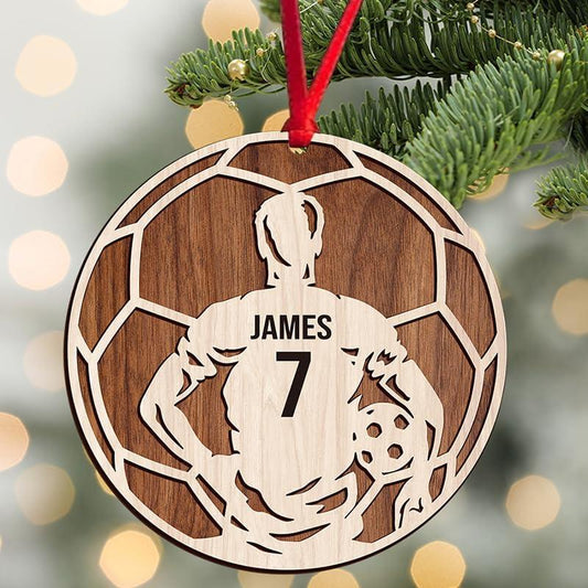 Personalized Soccer Ball Wooden Ornament, Soccer Player Tree Wood Ornament, Custom Name and Number Sports Team Christmas Decor, Fan Soccer Ornaments, Gift for Soccer Player A2 Decoration Matte Paint