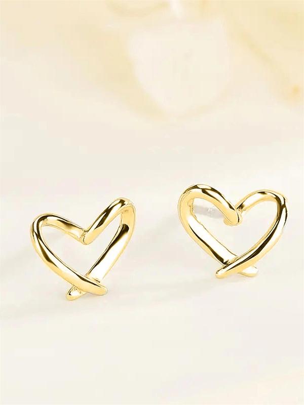 Women's Simple Heart Design Stud Earrings, 2024 New Style Jewelry for Party, Daily Clothing Decor, Trendy All-match Cool Female Accessories for Birthday Gift