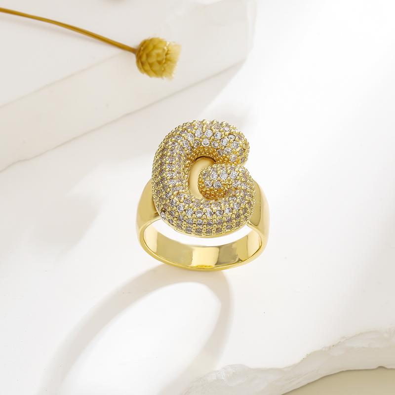 Bubble cute plump letter ring, elegant girl's first choice, fluffy name personalized fashion accessories, daily wear for parties and beaches, beautiful birthday Present, inlaid zircon sparkling girlfriend  Present Hypoallergenic Moissanite Bubble Letter