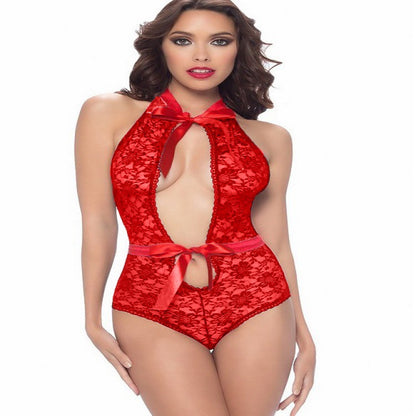 Sexy Lace Hollow-Out Backless Strappy 3-Piece Bodysuit for Women - Lingerie