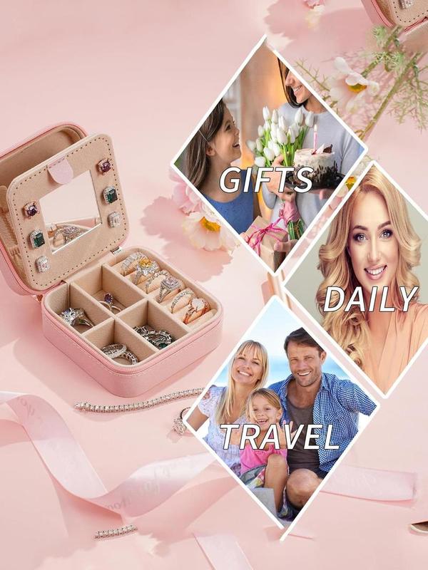 Portable Jewelry Box with Mirror for Gift, Summer Stylish Sequin Decorated Letter Pattern Jewelry Organizer Waterproof Velvet