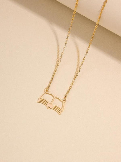 Hollow Out Book Design Pendant Necklace for Women & Girls, Fashion Jewelry for Party, Daily Clothing Decor, Trendy All-match & Exquisite Jewelry for Birthday Gift