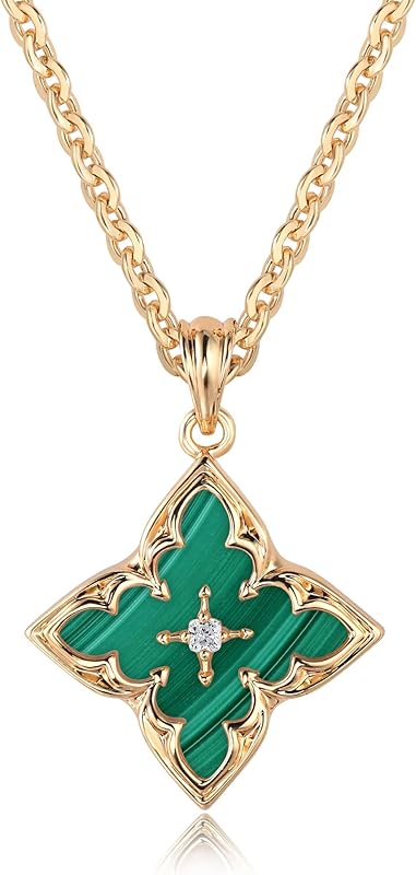 Gold Clover Necklace for Women Dainty 14K Gold Plated CZ Pendant Necklace Adjustable Chain Choker Charm Colorful Clover Pendant Lucky Necklace for Women Jewelry