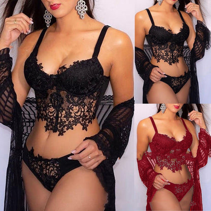 Best-Seller Sexy Lace See-Through 3-Piece Bra Set - Strappy Lingerie for Women - Perfect for Date Nights & Special Occasions