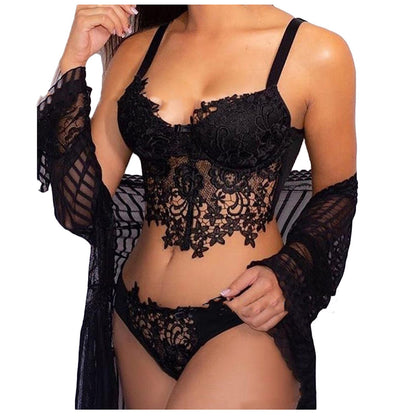 Best-Seller Sexy Lace See-Through 3-Piece Bra Set - Strappy Lingerie for Women - Perfect for Date Nights & Special Occasions