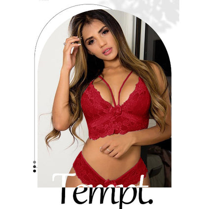 Deep V Push-Up Lingerie Set - Sexy Lace See-Through Bra & Panty Set for Women - Perfect for Date Nights & Special Occasions