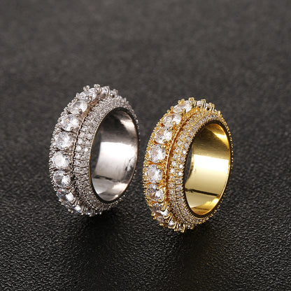 European and American Micro-Inlaid Five-Row Zircon Can Be Spinning Ring Full Zircon Hip Hop Cool Spinning Ring