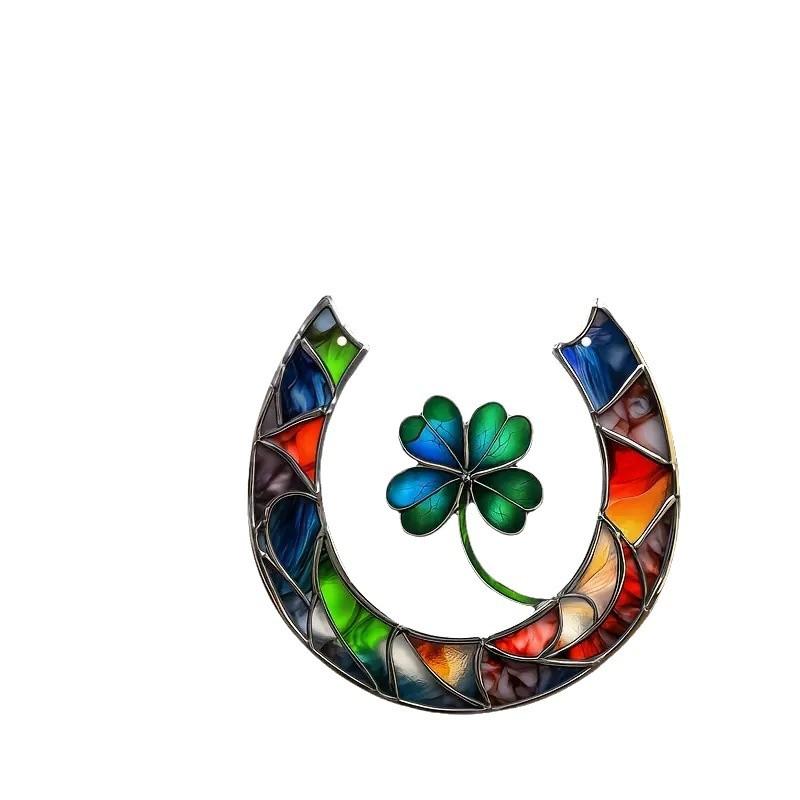 Lucky Horseshoe and Four-Leaf Clover Acrylic Sun Catcher-9.1 Inches X 8.7 Inches Loungewear