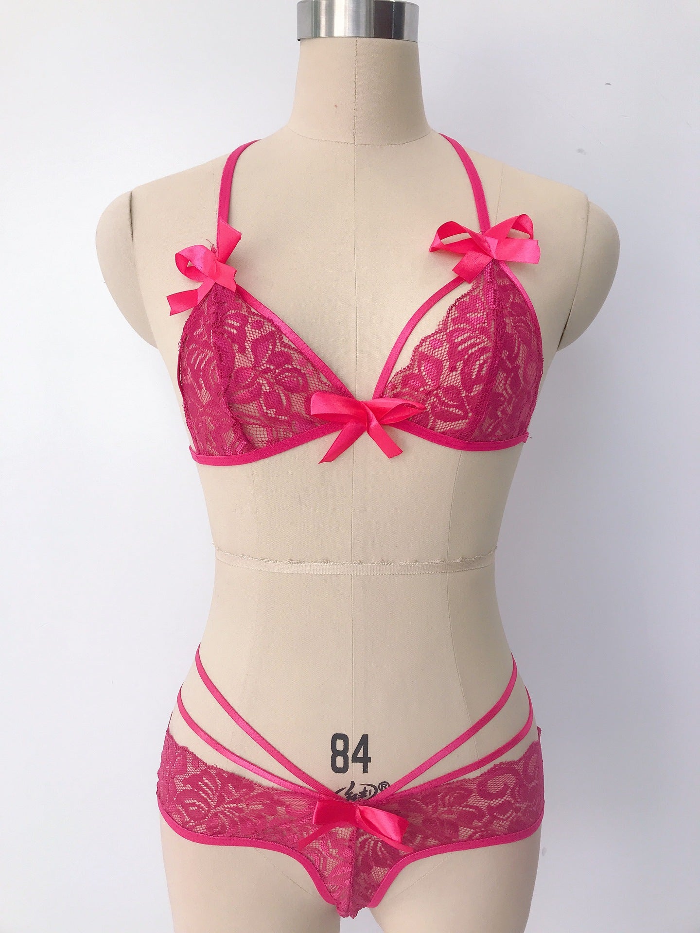 Sexy Bow Lace Trim Bikini Set for Women - 3 Piece Lingerie with Floral Edging, Perfect for Couples, Valentine's Day Gift