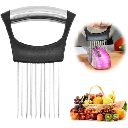 Upgraded Onion Holder for Slicing, New Stainless Steel Onion Slice Holder Lemon Slicer Vegetable Cutter, Kitchen Chopper Slicing Assistant Tool for Meat, Onion, Potato, Tomato (1 Pack)