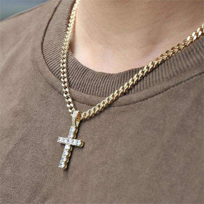 14K Gold Plated Cubic Zirconia Cross Necklace for Women and Men Cross Faith Pendant Necklaces Fashion Jewelry Gift High Quality, Black Friday Gift & Christmas Gift