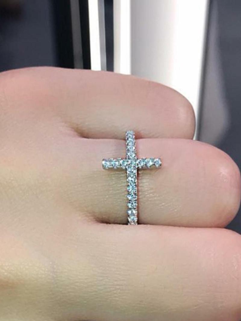 Cross Design Rhinestone Decor Metal Ring, Elegant Jewelry for Women, All-match Fashion Accessories for Daily Wear, Exquisite Jewelry for Birthday Gifts