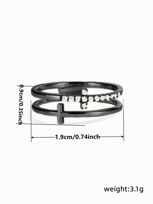 Rhinestone Decor Cross Design Double Layered Ring, Fall Fashion Jewelry Accessories for Women & Girls, Matching Jewelry