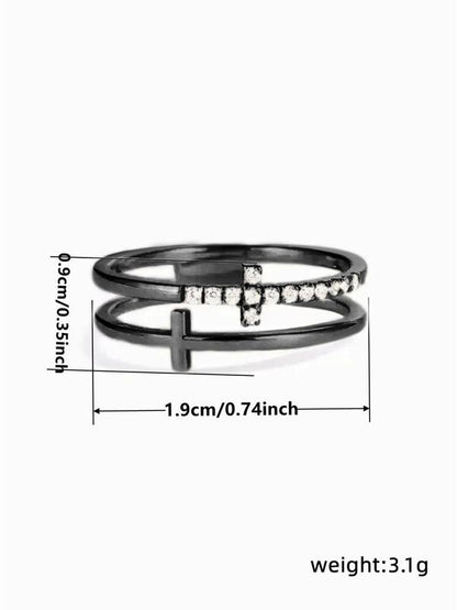 Rhinestone Decor Cross Design Double Layered Ring, Fall Fashion Jewelry Accessories for Women & Girls, Matching Jewelry