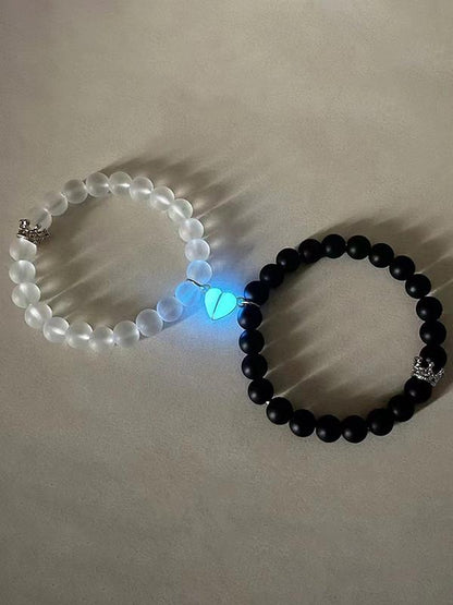 Summer Couple Crown Heart Magnetic Luminous Design Matching Couple Designer Beaded Bracelet, Jewelry for Party, Daily Clothing Decor, Back To School Jewelry for Birthday Gift