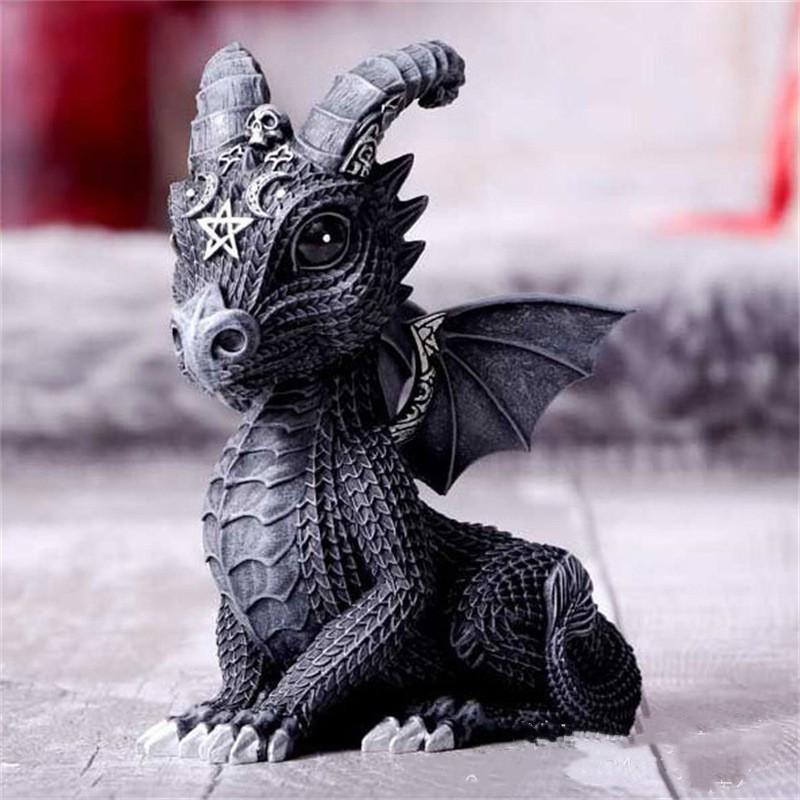 Black Unicorn Messenger Flying Dragon Three-Head Dog Statue Resin Halloween Decoration Ornaments Crafts