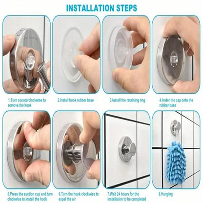 Stainless Steel Suction Cup Hook, Wall Mounted Punch Free Hook, Bathroom Towel Hook, Home Organizer for Bathroom Kitchen