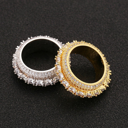 European and American Micro-Inlaid Five-Row Zircon Can Be Spinning Ring Full Zircon Hip Hop Cool Spinning Ring