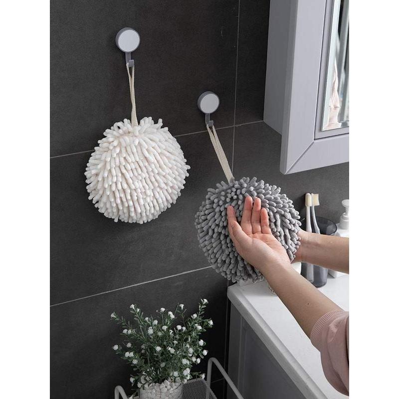 Fuzzy Ball Towel  White and Gray - Dry Your Hand Instantly conveniently with This Creative Bath Towel Set Decorative Towels for Bathroom (Pack of 2)