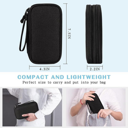 Travel Cable Organizer Pouch Electronic Accessories Carry Case Portable Waterproof Double Layers All-in-One Storage Bag for Cord, Charger, Phone, Earphone Black