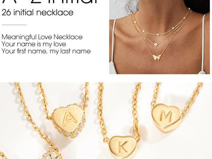 Gold Initial Heart Necklace Handmade Dainty Personalized Letter Heart Choker Necklace Gift For Women Necklace Jewelry