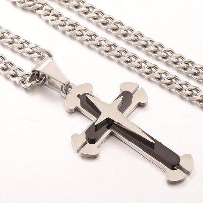 Cross Pendant Necklace for Men Women Stainless Steel Curb Cuban Link Chain Black Gold Color Silver Color Gift Jewelry