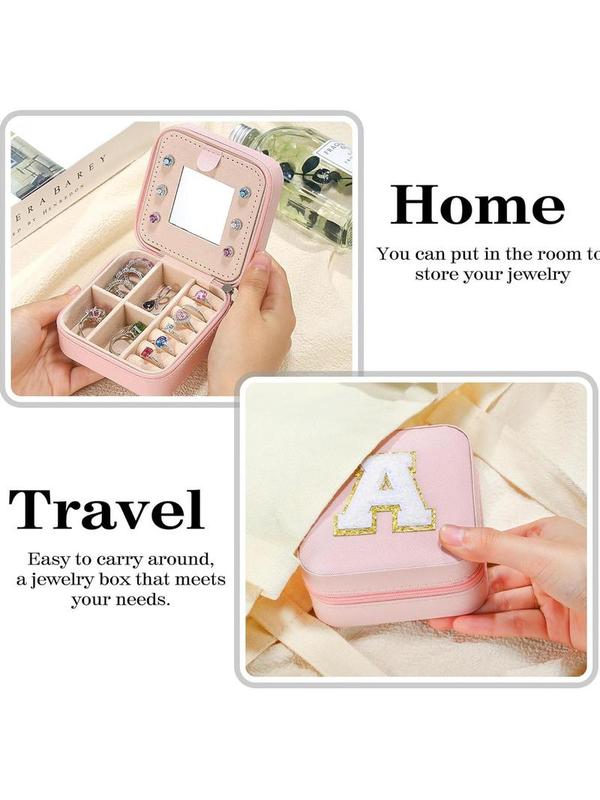 Portable Jewelry Box with Mirror for Gift, Summer Stylish Sequin Decorated Letter Pattern Jewelry Organizer Waterproof Velvet