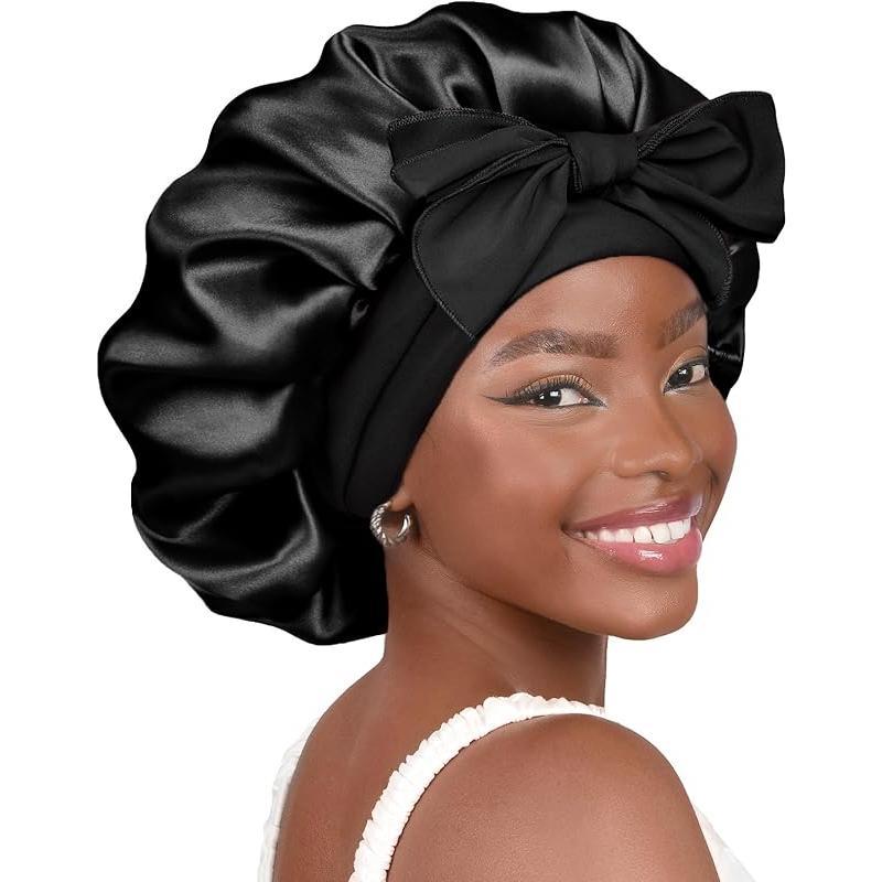 Satin Bonnet Silk Bonnet for Sleeping Double Layer Satin Lined Hair Bonnet with Tie Band for Women Curly Hair