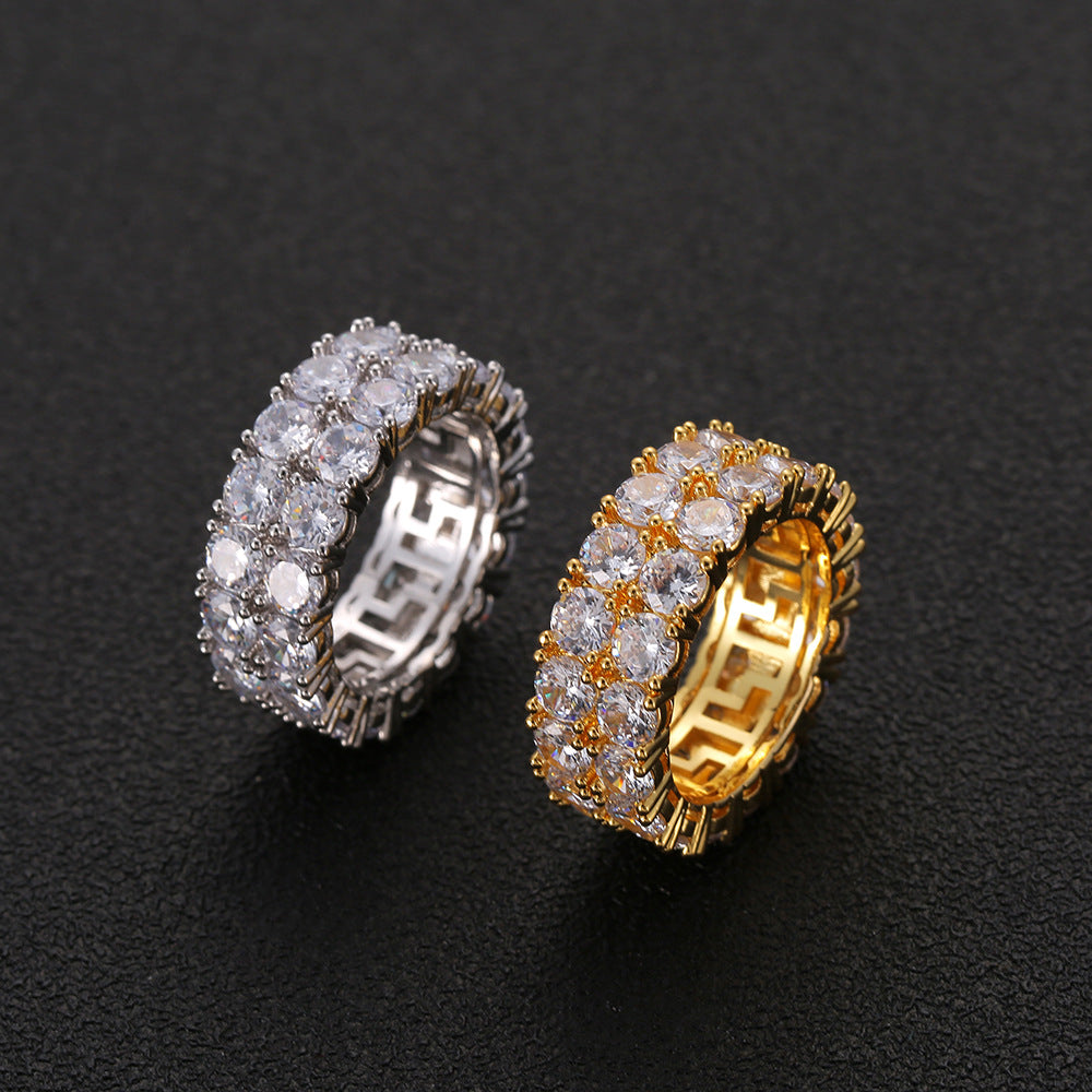 Hip Hop Micro Inlaid Zircon Gold Men's Couple Rings Double Row Zircon Rings