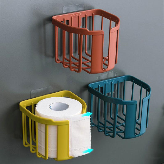 Wall mounted tissue holder  in the bathroom, multifunctional and multi-purpose storage rack for toilet paper, no need to punch holes Organiser