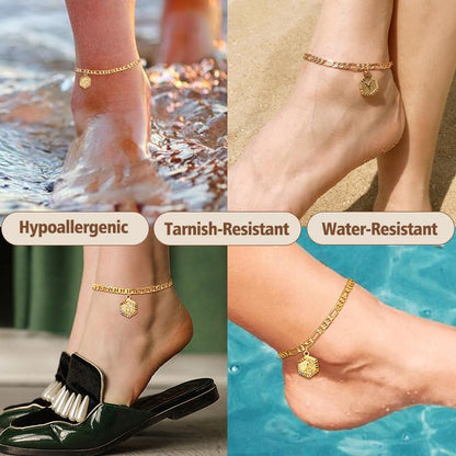 Initial 26 Letters A-Z Anklet Gold-plated 5mm Chain Anklets Bracelet with Letters Mariner Chain Figaro Chain Anklet  Adjustable For Women Men Girlfriend Bubble Letter