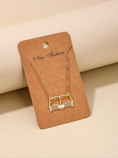 Hollow Out Book Design Pendant Necklace for Women & Girls, Fashion Jewelry for Party, Daily Clothing Decor, Trendy All-match & Exquisite Jewelry for Birthday Gift