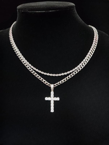 2024 Hip Hop Twist Chain Necklace & Rhinestone Cross Pendant Necklace, Birthday Gift for Bestie, Stainless Steel Matching Necklace Jewelry, Back To School Accessories, Fall Outfits, Fall Freshness Streetwear Mascs